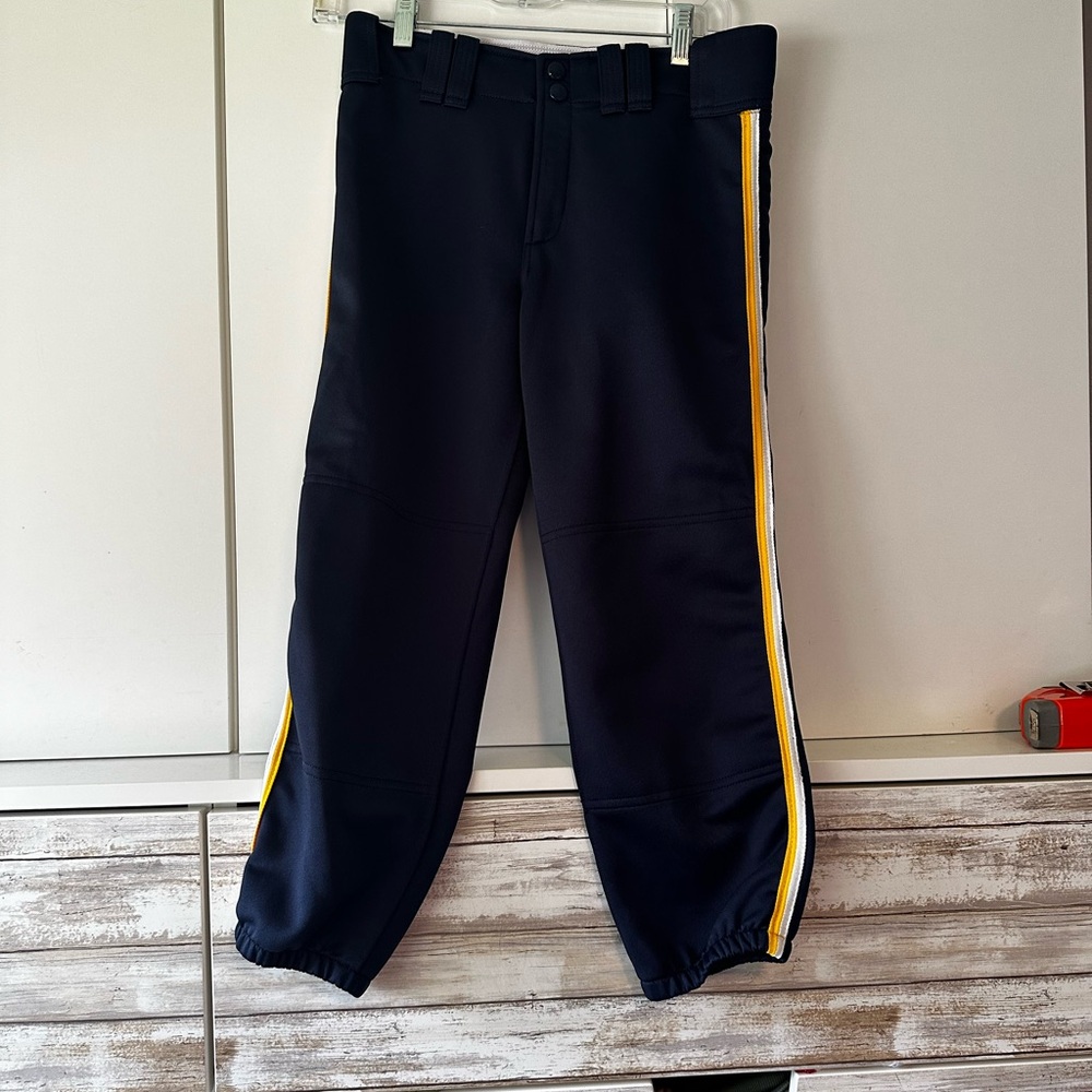 ⚾ Mizuno Women’s Navy Yellow Stripe Softball Pants Size Small